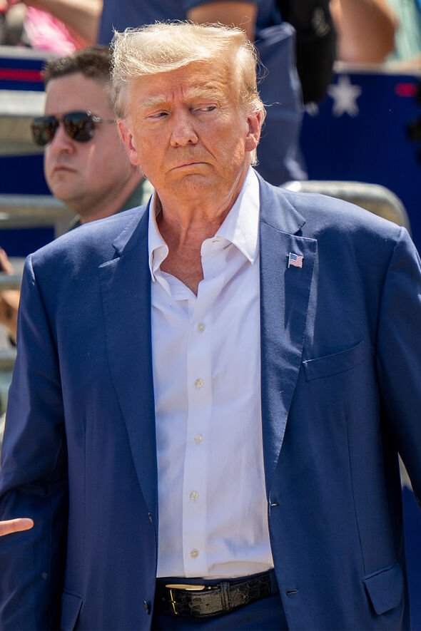 Donald Trump at a rally at the Iowa State Fair on August 12, 2023 in Des Moines