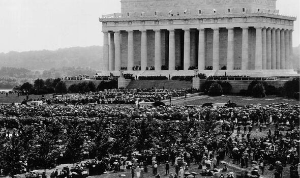 Crowds gather outside the Lincoln Memorial for a Memorial Day dedication in 1922 in Washington DC