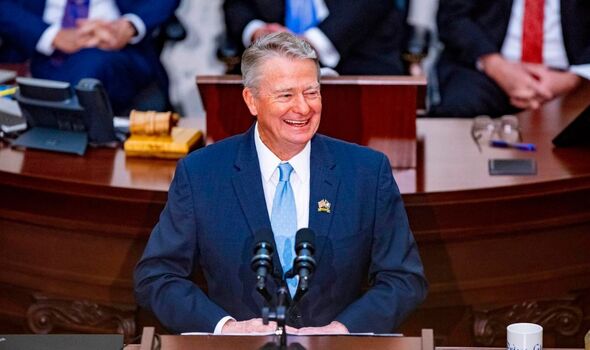 Idaho Gov. Brad Little delivers his 2023 State of the State address at the Idaho State Capitol in Bo
