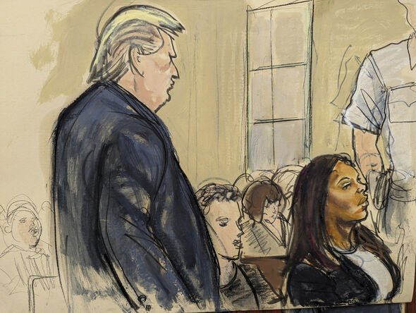 A courtroom sketch shows Trump during his fraud trial