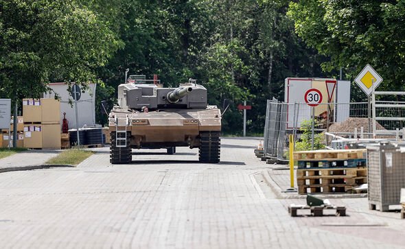 Leopard 2A4 battle tank tested after getting maintenance in Unterluess, Germany