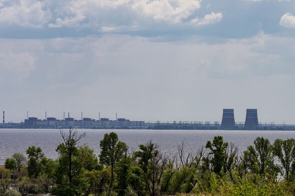 View of Zaporizhzhya Nuclear Power Plant from right bank of Dnipro river