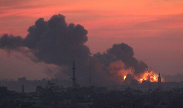 An Israeli airstrike hits Gaza on October 11.