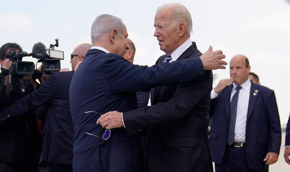 Joe Biden and Benjamin Netanyahu hugging.