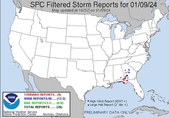 Tornado reports in Gulf Coast