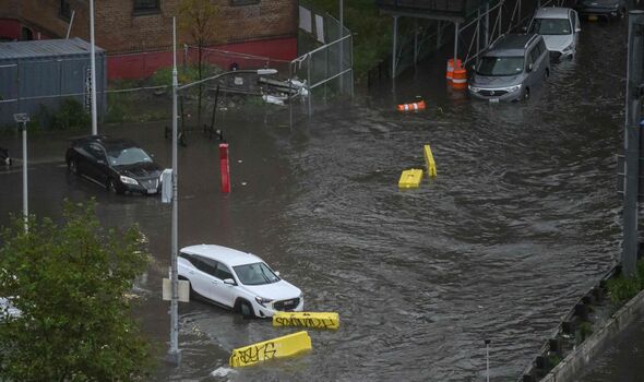 A flooded road in New York.